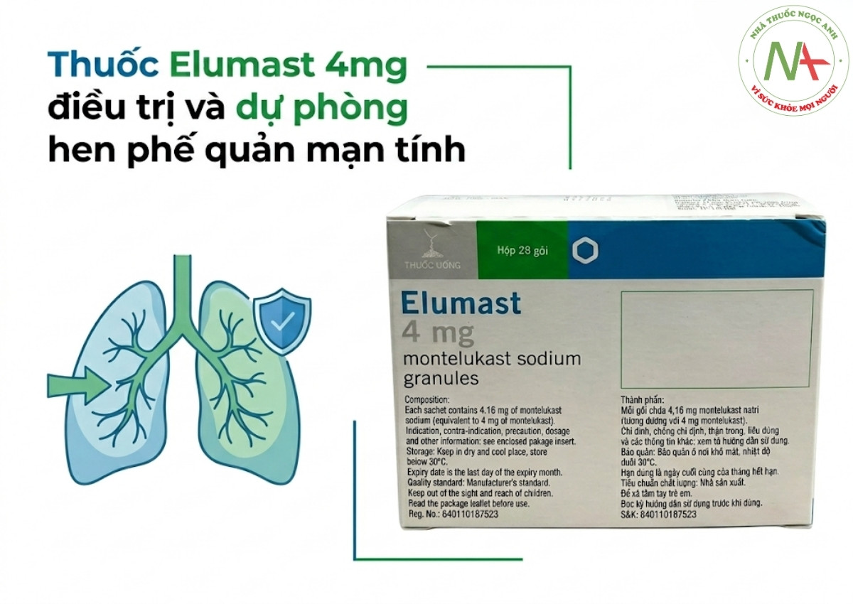 Elumast 4mg 3 Thuốc Elumast 4mg điều trị bệnh hen suyễn và chứng viêm mũi dị ứng