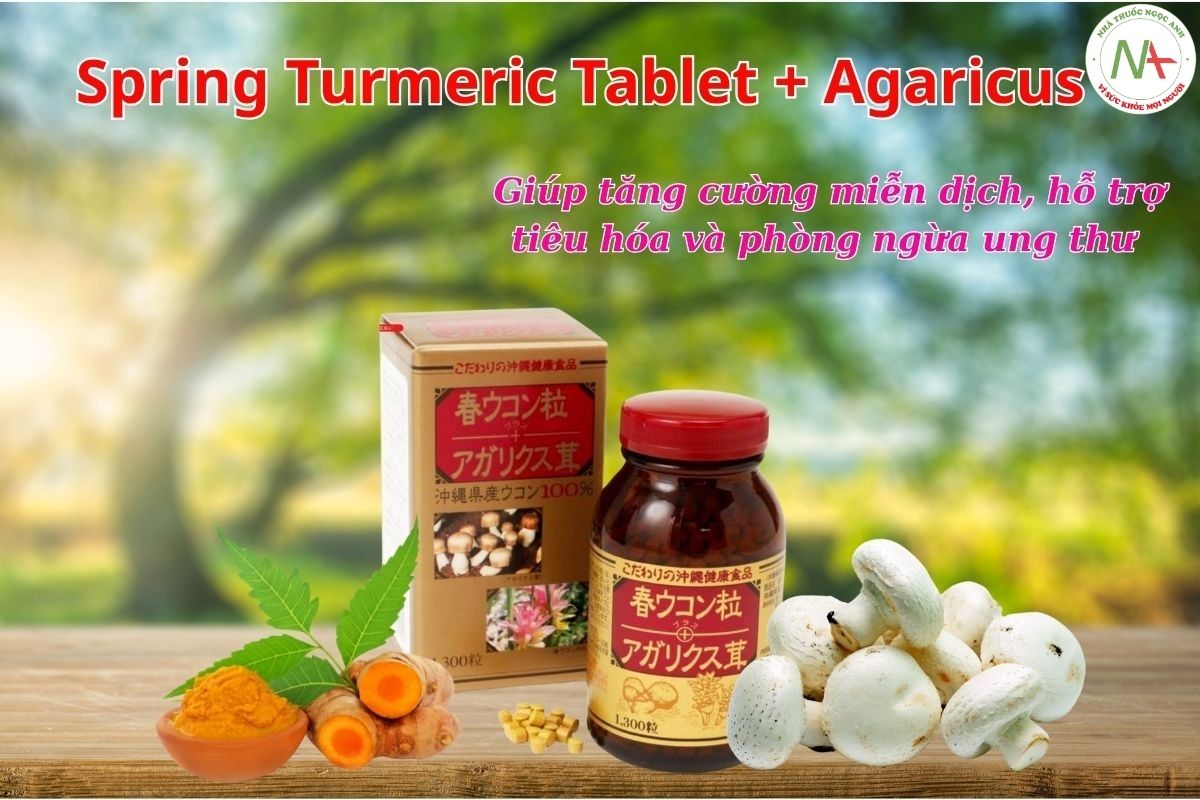 Spring Turmeric Tablet + Agaricus giúp tăng cường miễn dịch, hỗ trợ tiêu hóa,…
