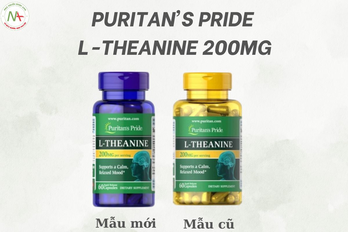 Mẫu bao bì mới và mẫu bao bì cũ của Puritan's Pride L-Theanine 200mg