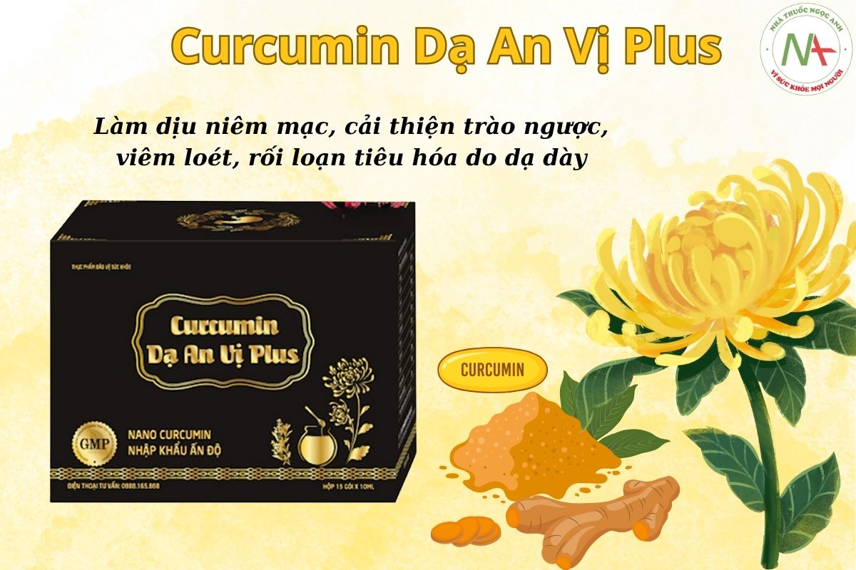 Curcumin Dạ An Vị Plus 3 Curcumin Dạ An Vị Plus làm dịu niêm mạc, cải thiện trào ngược, viêm loét,...