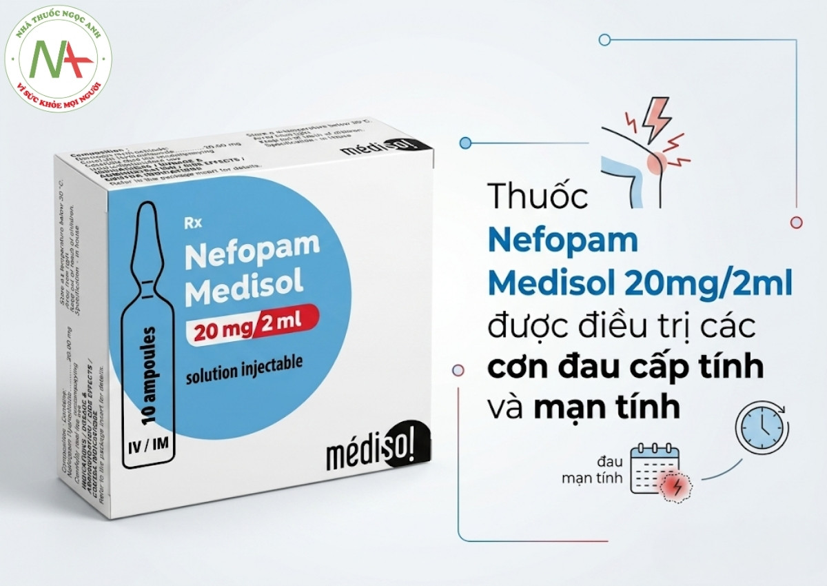 Nefopam Medisol 20mg/2ml 3 Nefopam Medisol 20mg/2ml điều trị cơn đau cấp và mạn tính
