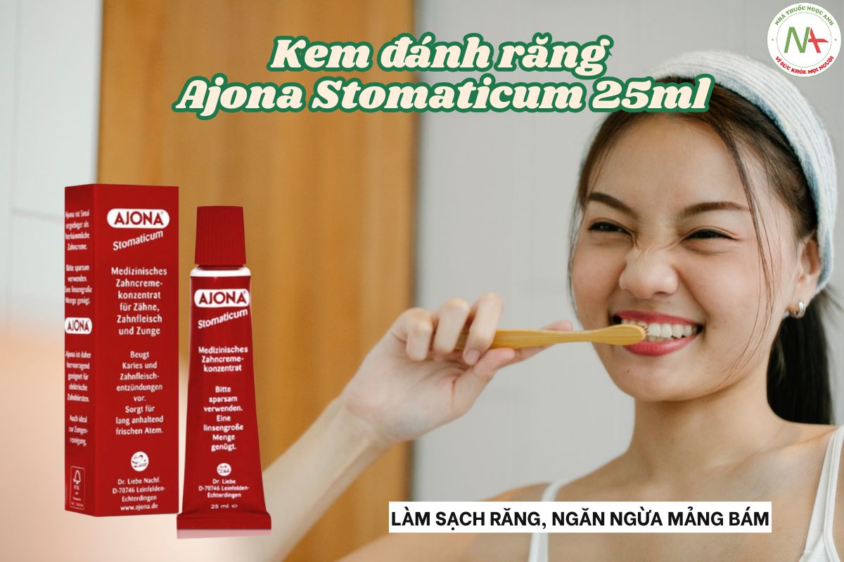 Kem đánh răng Ajona Stomaticum 25ml 3 Kem đánh răng Ajona Stomaticum 25ml hỗ trợ làm sạch khoang miệng