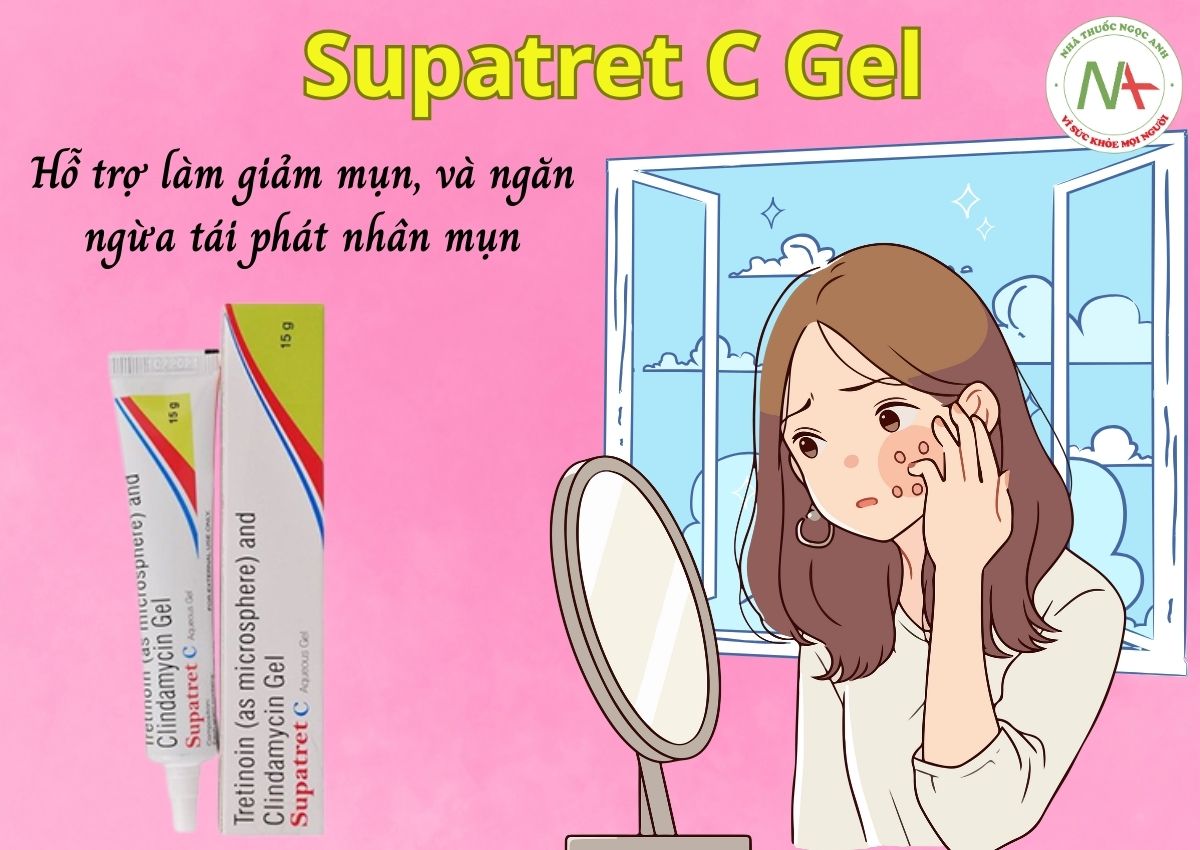 Supatret C Gel 3 Supatret C Gel hỗ trợ làm giảm mụn, và ngăn ngừa tái phát nhân mụn