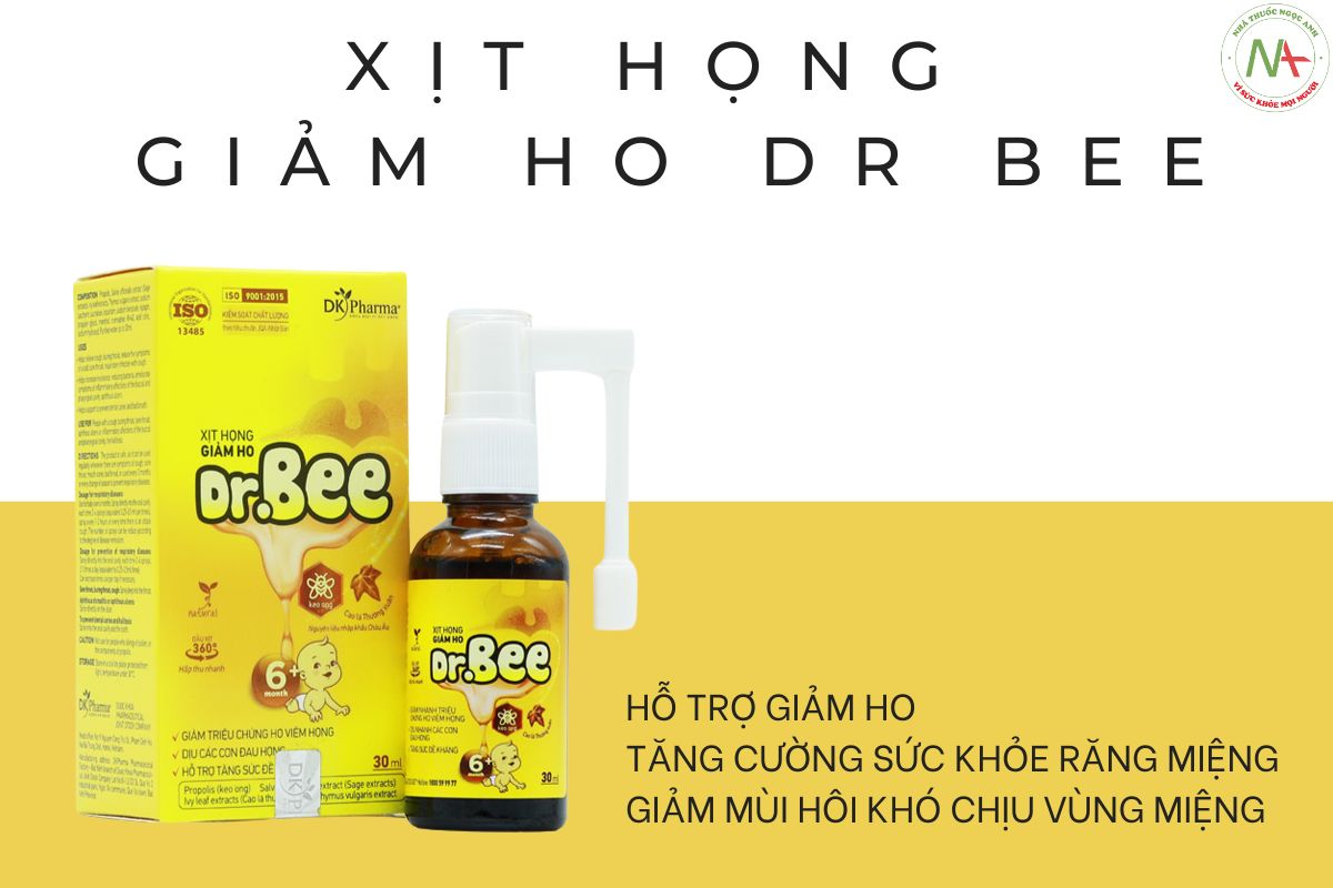 Xịt Họng Giảm Ho Dr.Bee 3 Xịt Họng Giảm Ho Dr.Bee hỗ trợ giảm ho và làm dịu họng