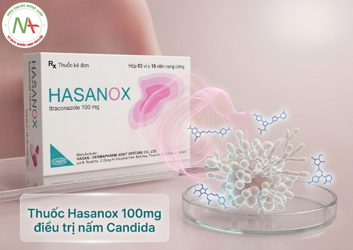 Hasanox 100mg 3 Hasanox 100mg bổ trợ điều trị nhiễm nấm candida miệng