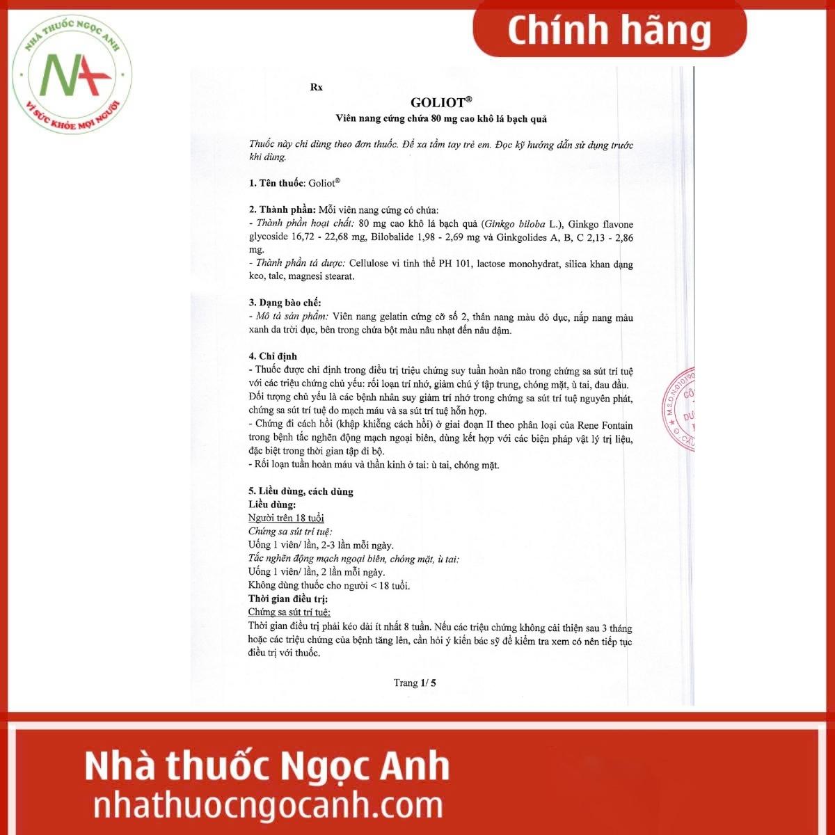 Hướng dẫn sử dụng thuốc Goliot 80mg