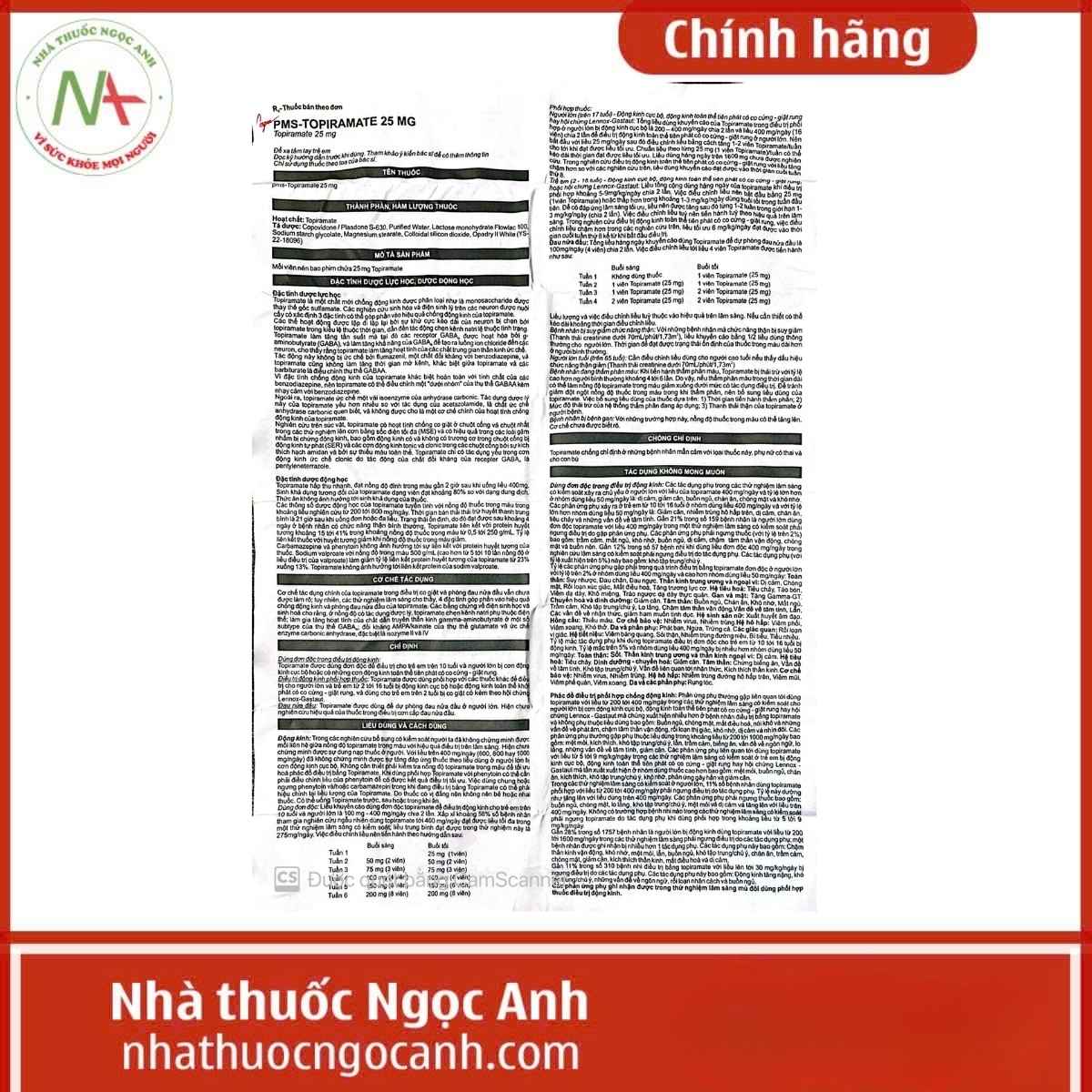 Hướng dẫn sử dụng thuốc Pms-Topiramate 25mg