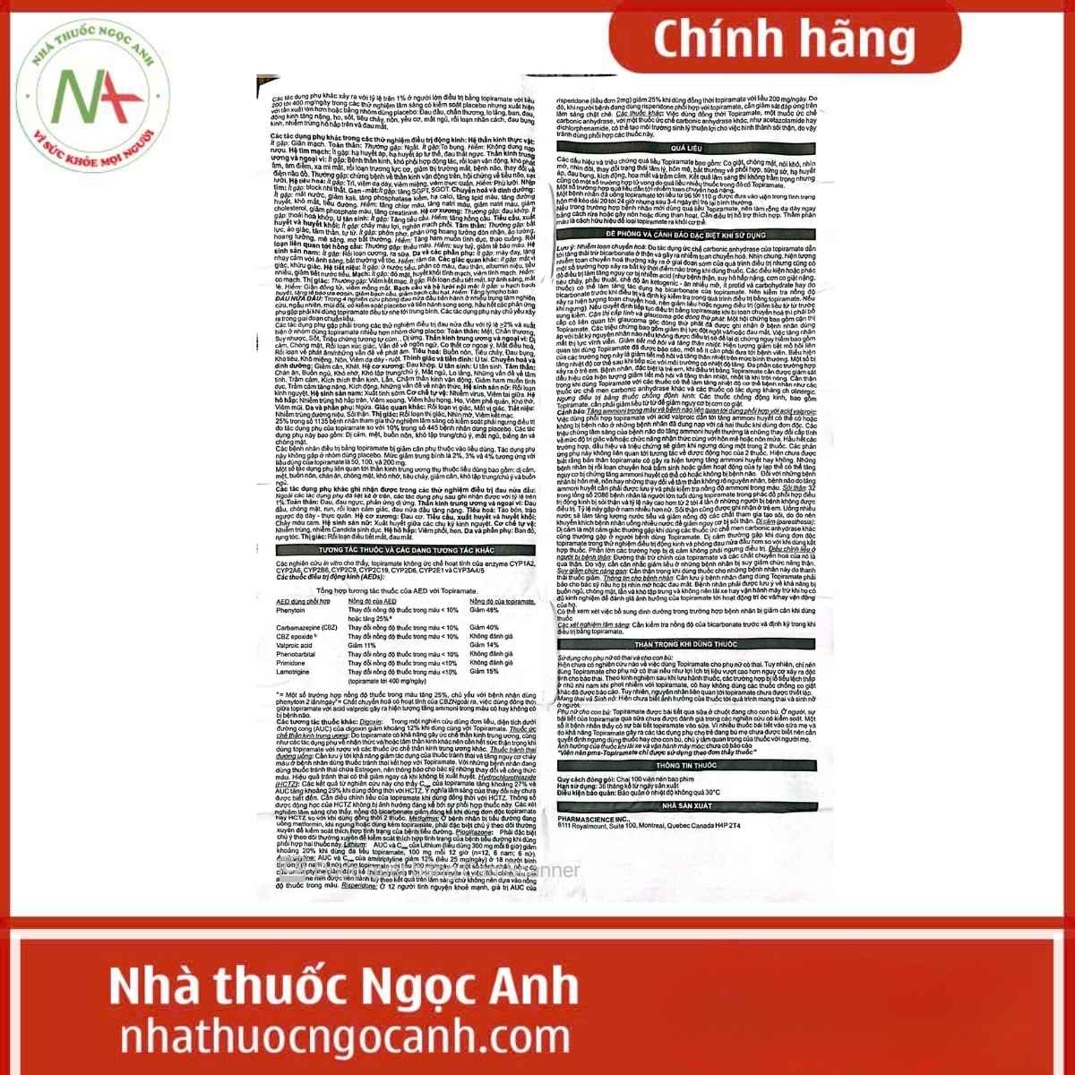 Hướng dẫn sử dụng thuốc Pms-Topiramate 25mg