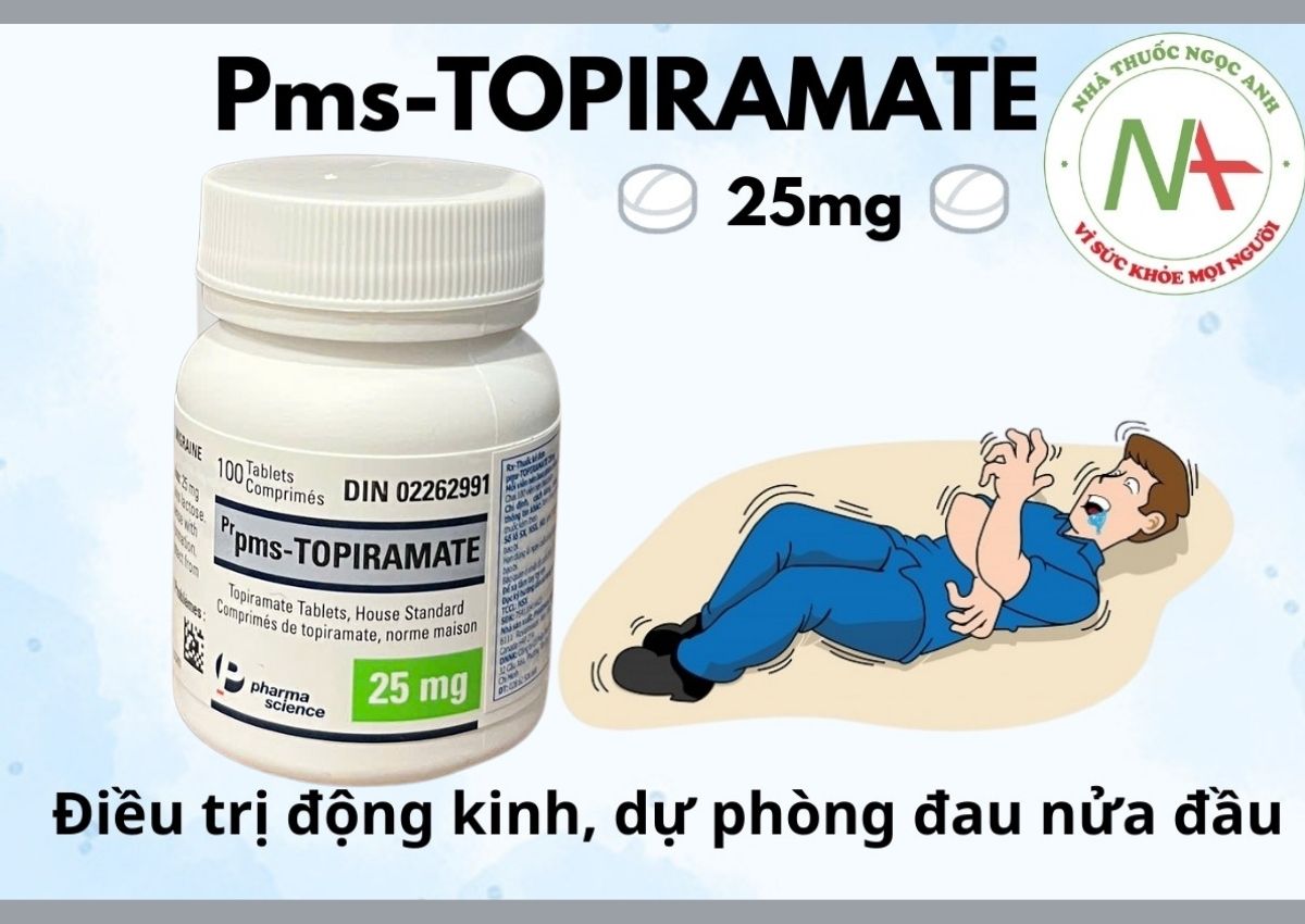 Thuốc Pms-Topiramate 25mg (Topiramate 25mg) có tác dụng điều trị động kinh cho người lớn hoặc trẻ em, dự phòng đau nửa đầu