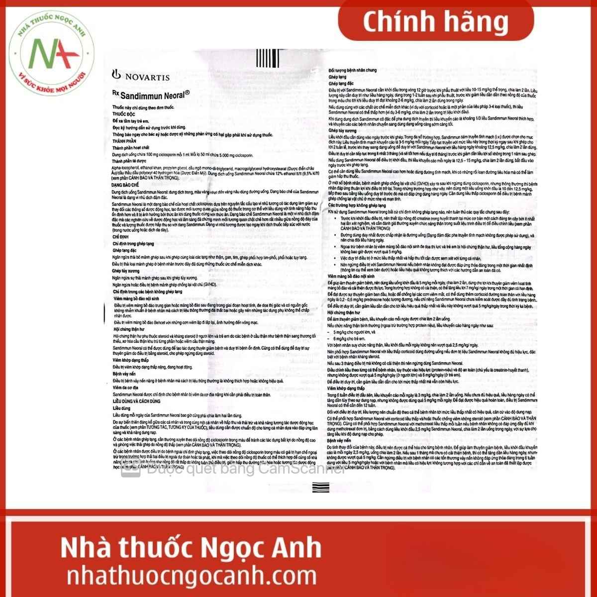 Thuốc Sandimmun Neoral 100mg/ml
