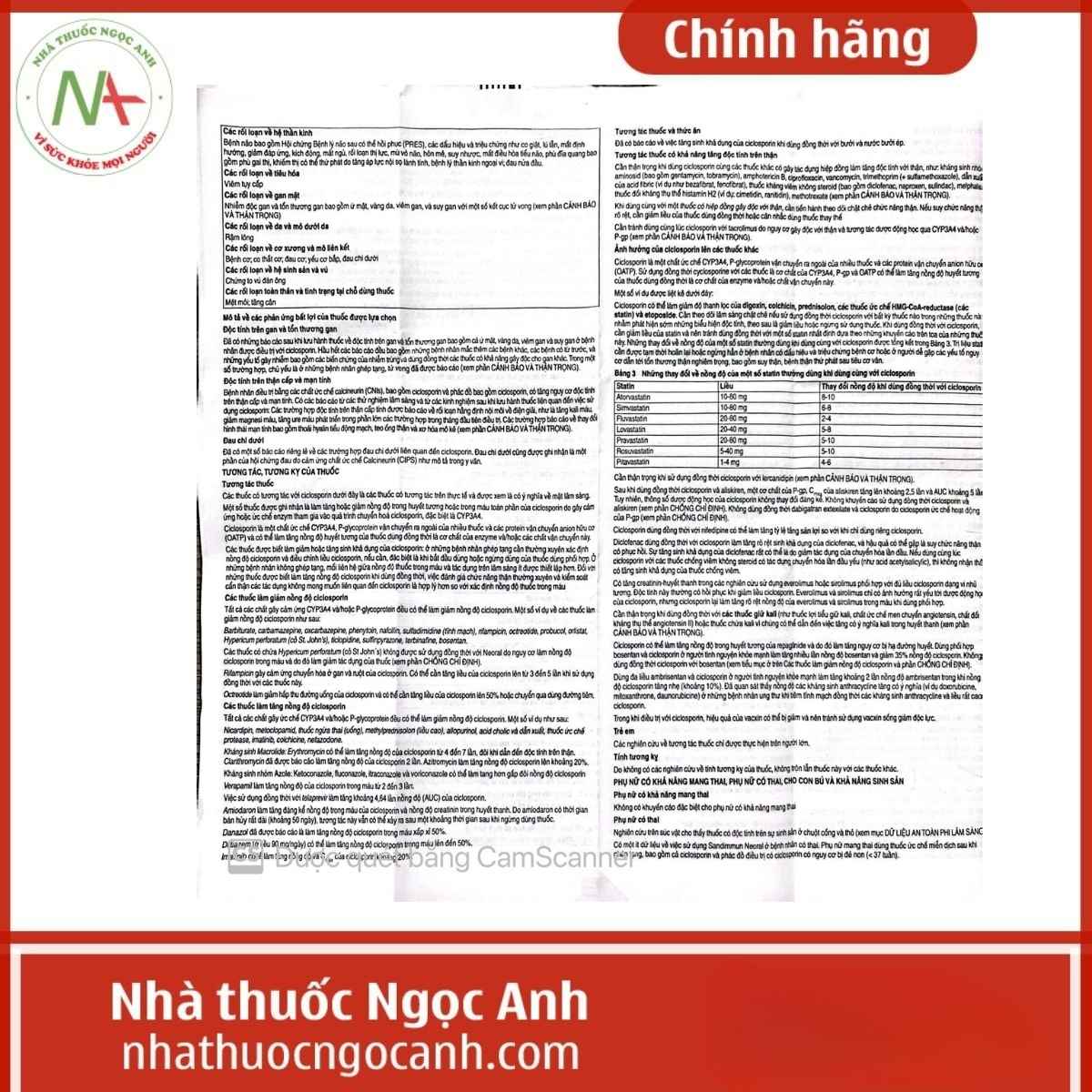 Thuốc Sandimmun Neoral 100mg/ml