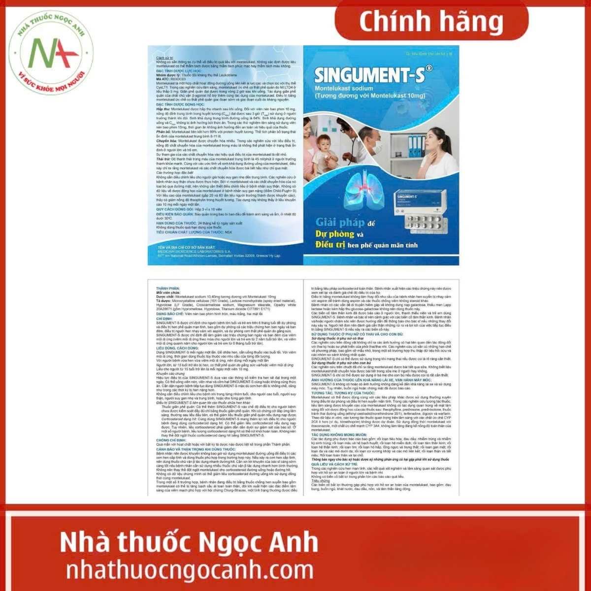 Hướng dẫn sử dụng thuốc Singument-S 10mg