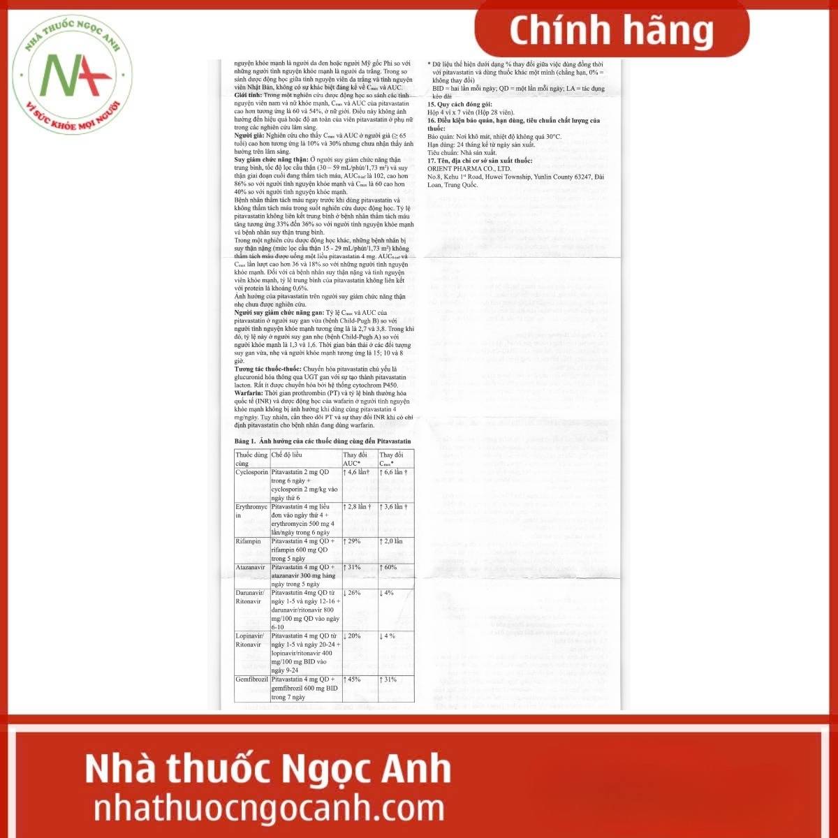 Hướng dẫn sử dụng thuốc Pitator Tablets 4mg Orient Pharma