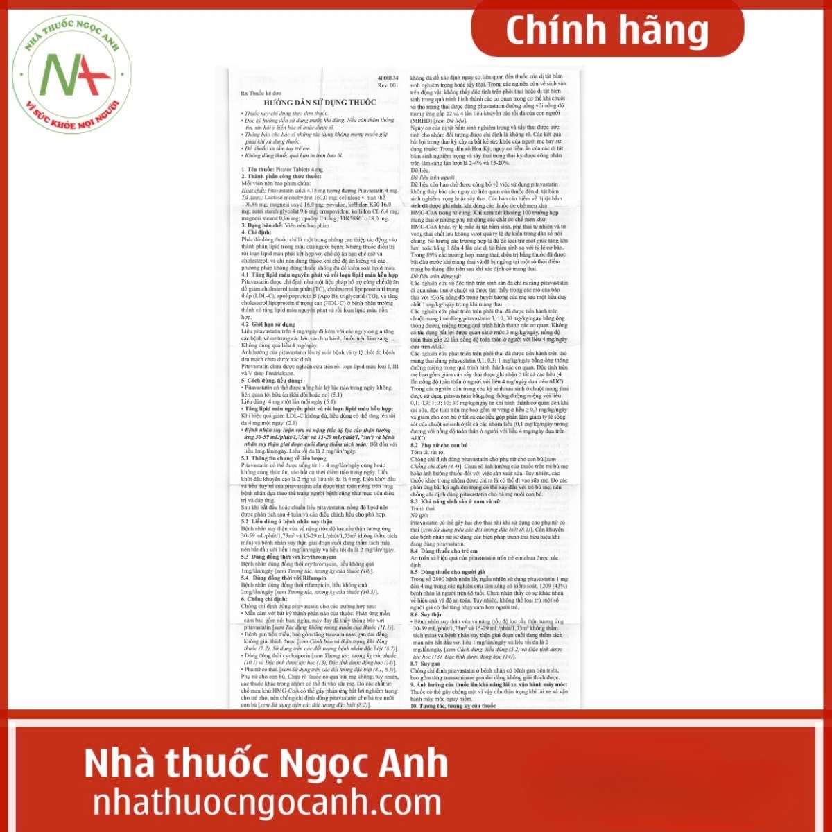 Hướng dẫn sử dụng thuốc Pitator Tablets 4mg Orient Pharma