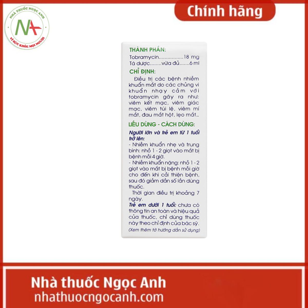 Thuốc nhỏ mắt Tobramycin 0,3% Traphaco