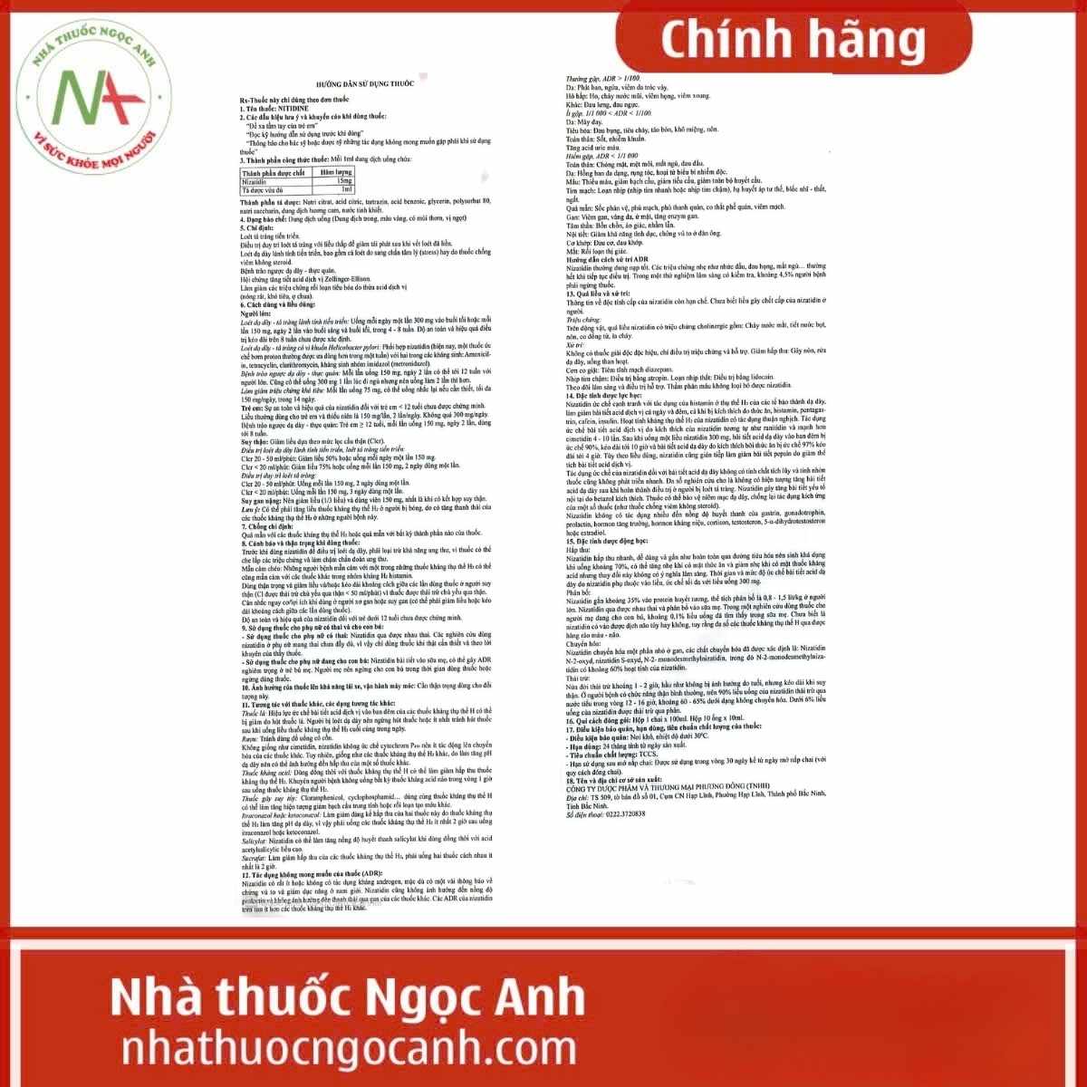Hướng dẫn sử dụng thuốc Nitidine Phương Đông