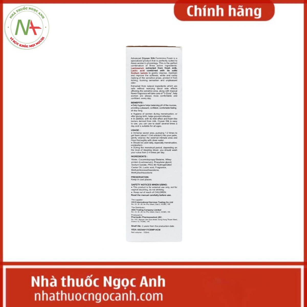 Bọt rửa phụ nữ Crysan Silk 150ml