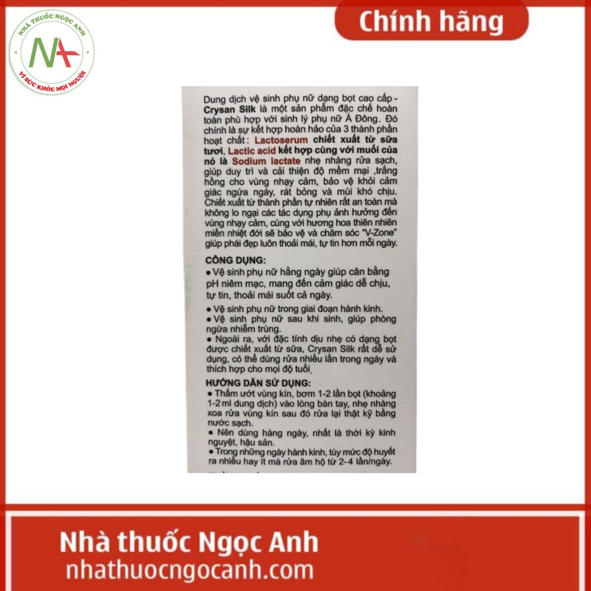 Bọt rửa phụ nữ Crysan Silk 150ml