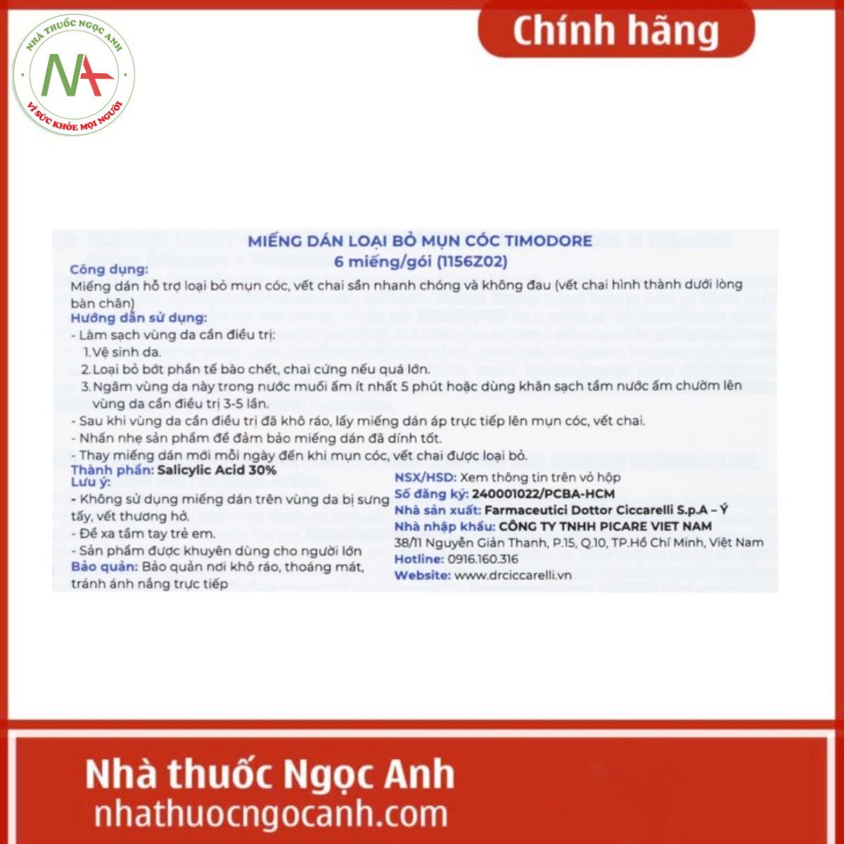 Miếng Dán Loại Bỏ Mụn Cóc Dr.Ciccarelli Timodore