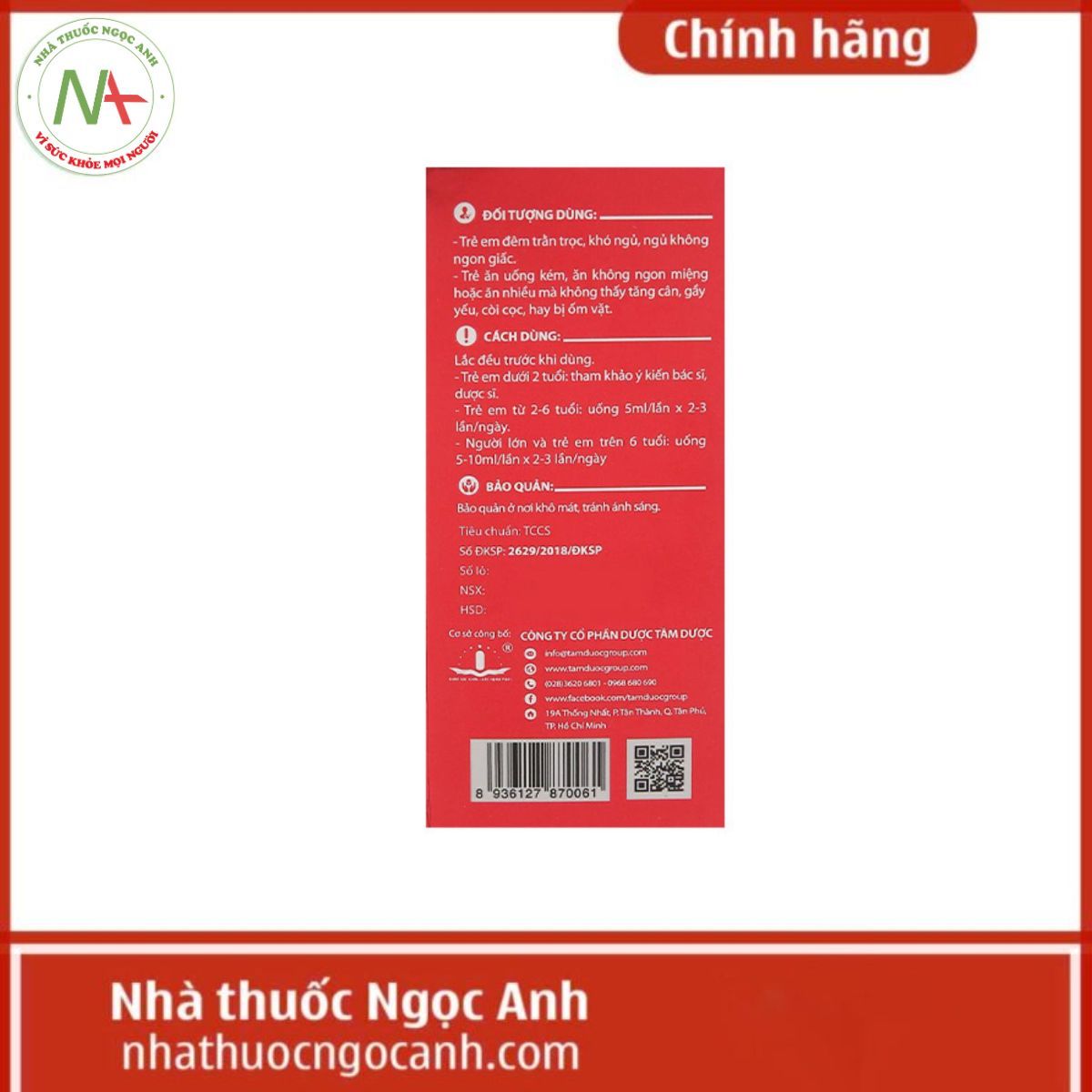 Siro Yến Sào Ăn Ngủ Ngon Tâm Dược