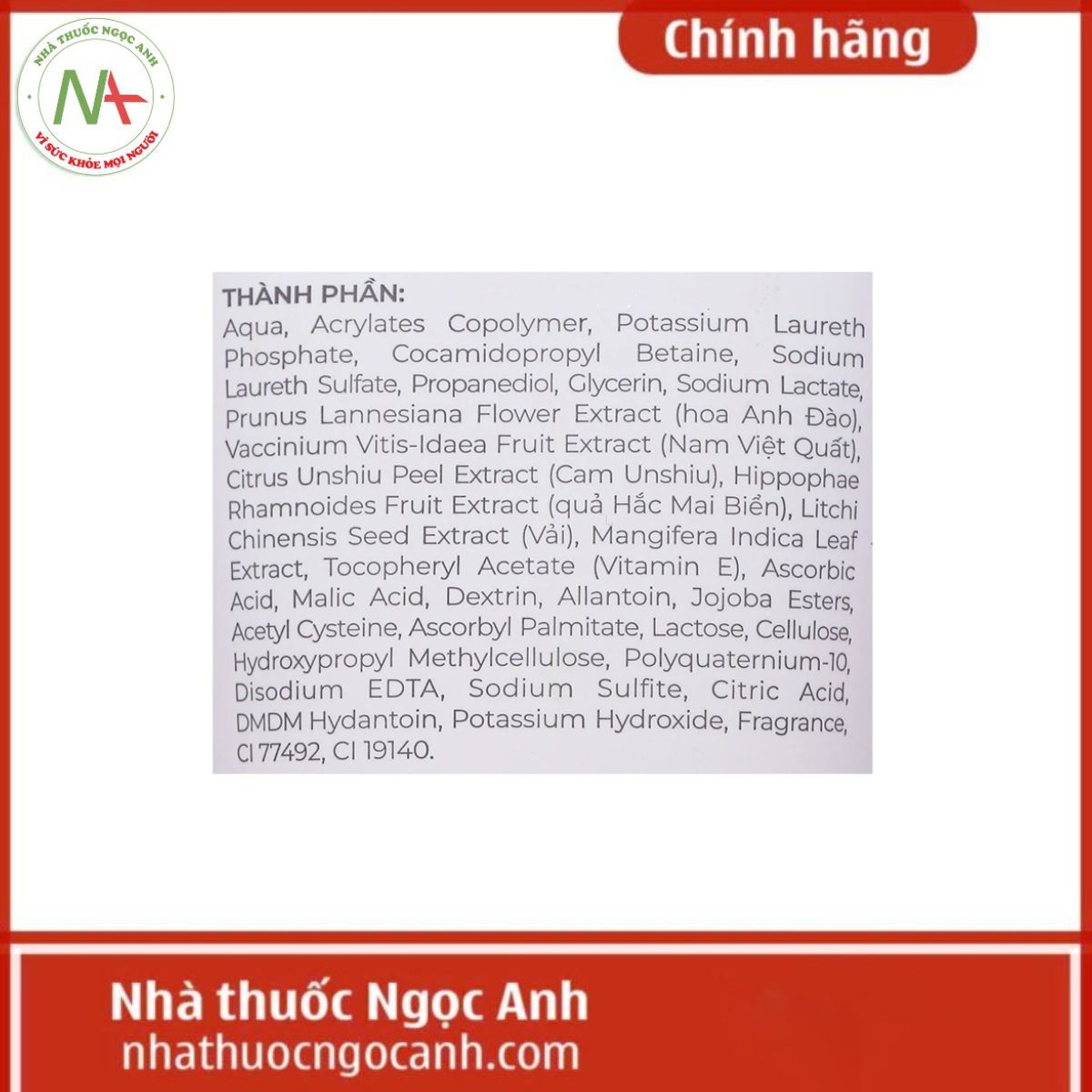 Sữa Rửa Mặt Thảo Dược Sắc Ngọc Khang