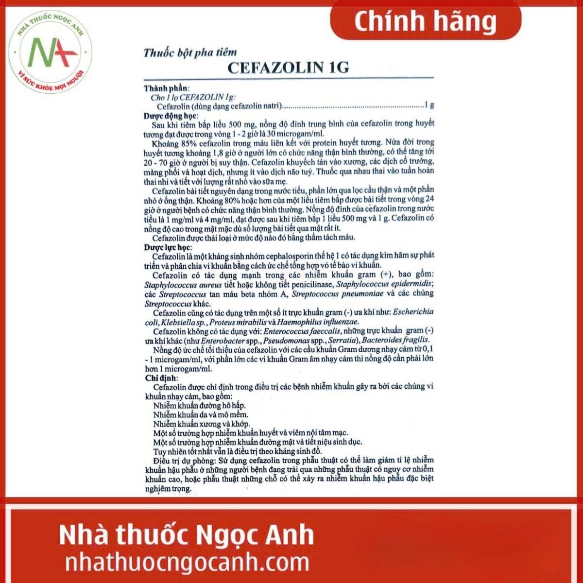 Hướng dẫn sử dụng thuốc Cefazolin 1g Minh Dân