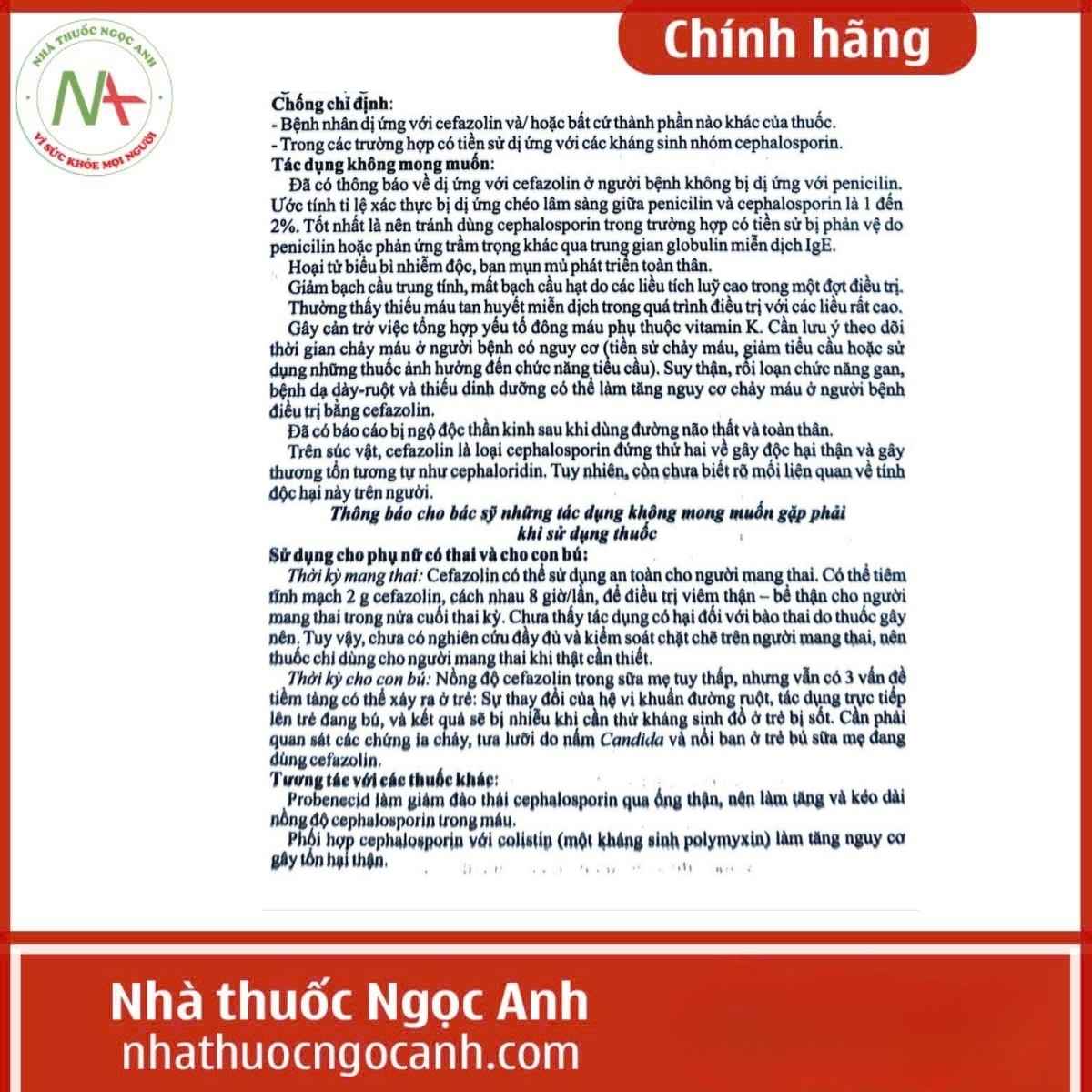 Hướng dẫn sử dụng thuốc Cefazolin 1g Minh Dân