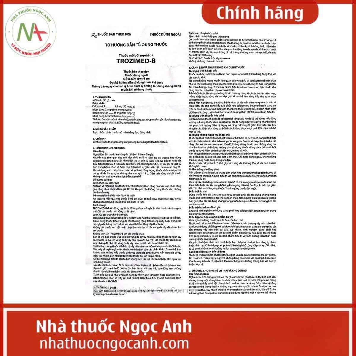 Hướng dẫn sử dụng Trozimed-B 30g