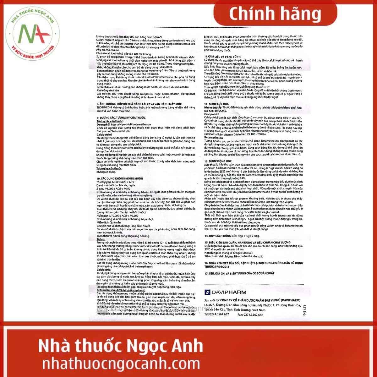 Hướng dẫn sử dụng Trozimed-B 30g