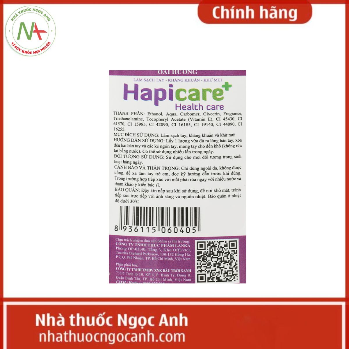 Gel rửa tay khô Hapicare (Hương oải hương)