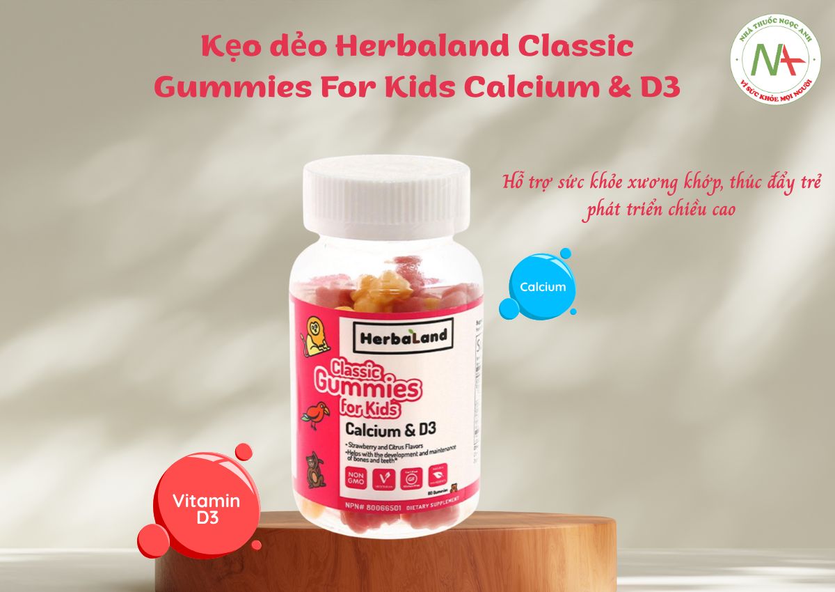Kẹo dẻo Herbaland Classic Gummies For Kids Calcium & D3
