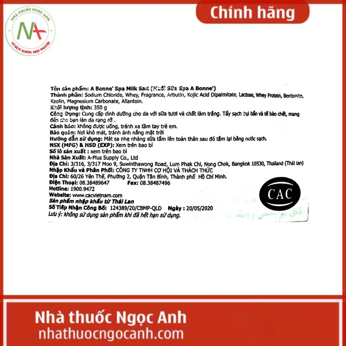 Muối tắm sữa bò A Bonné Spa Milk Salt 350g