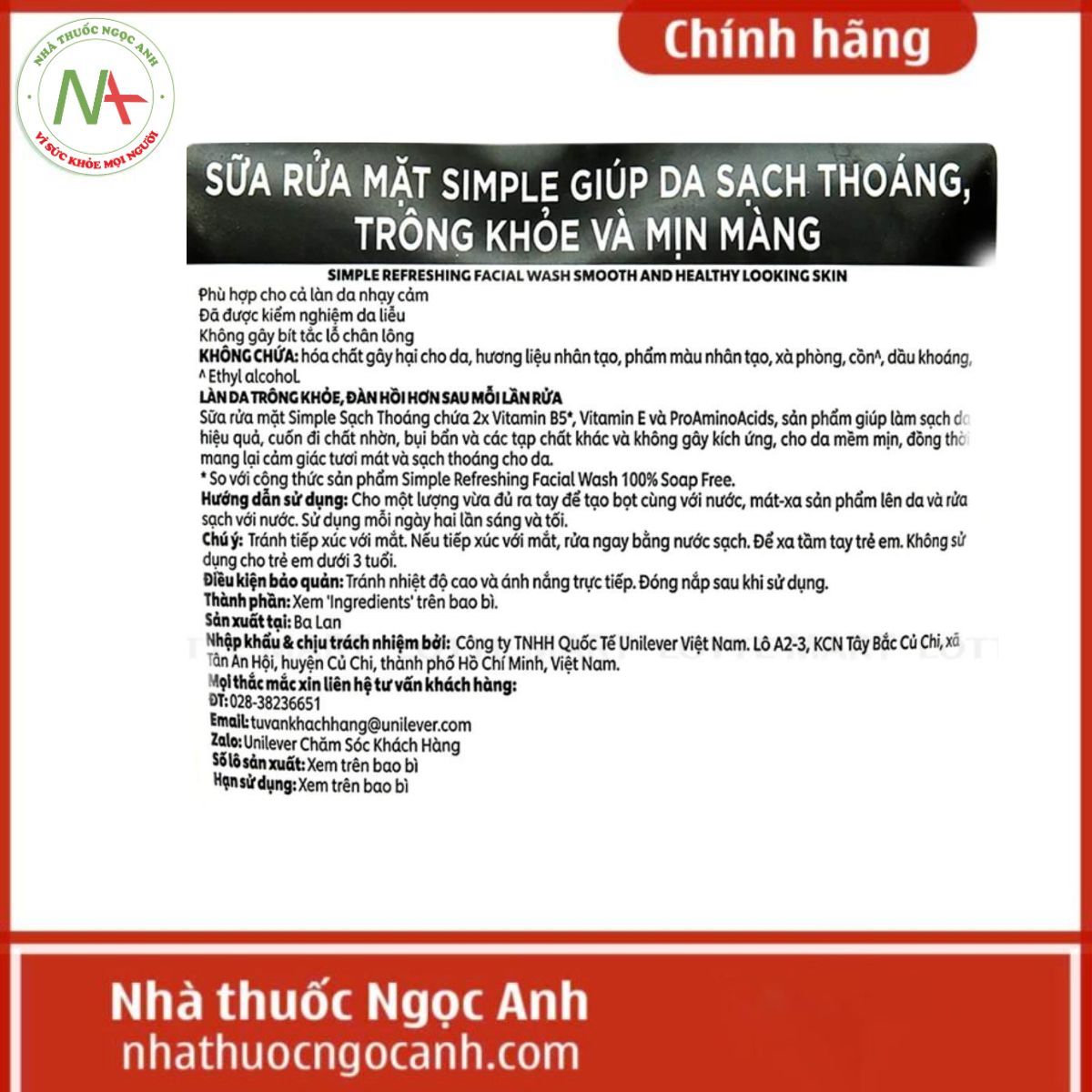 Sữa Rửa Mặt Simple Refreshing Facial Wash 150ml