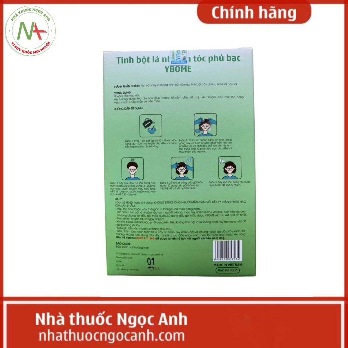Tinh Bột Lá Nhuộm Tóc Phủ Bạc Ybome