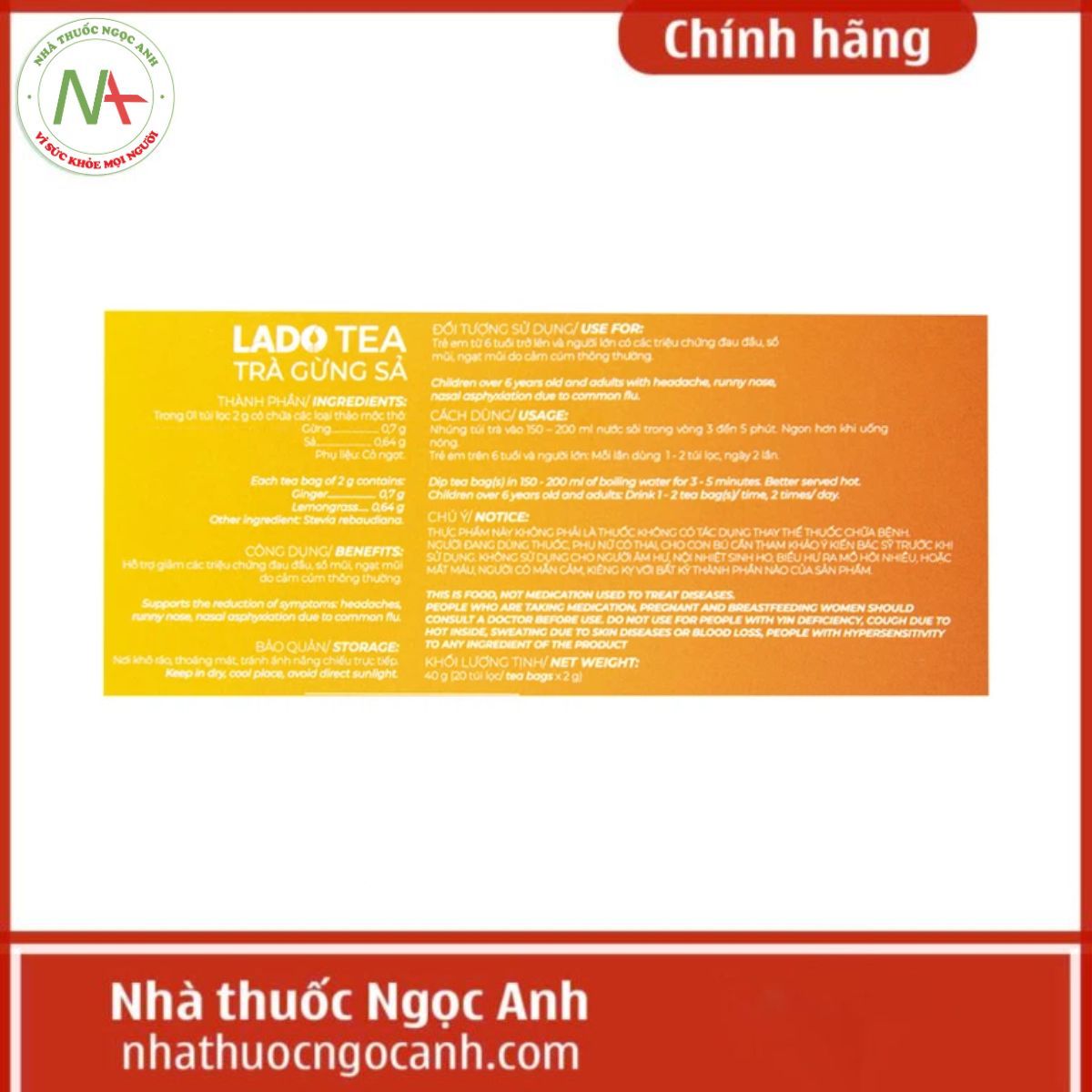 Trà gừng sả Lado Herbal