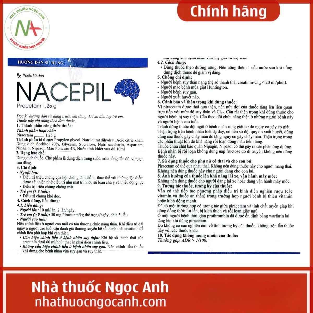 Hướng dẫn sử dụng thuốc Nacepil 10ml