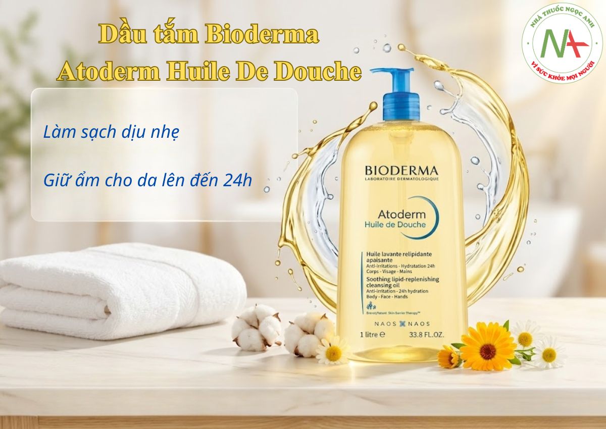 Bioderma Atoderm Huile De Douche 1000 ml 3 Dầu tắm Bioderma Atoderm Huile De Douche 1000 ml làm sạch da dịu nhẹ