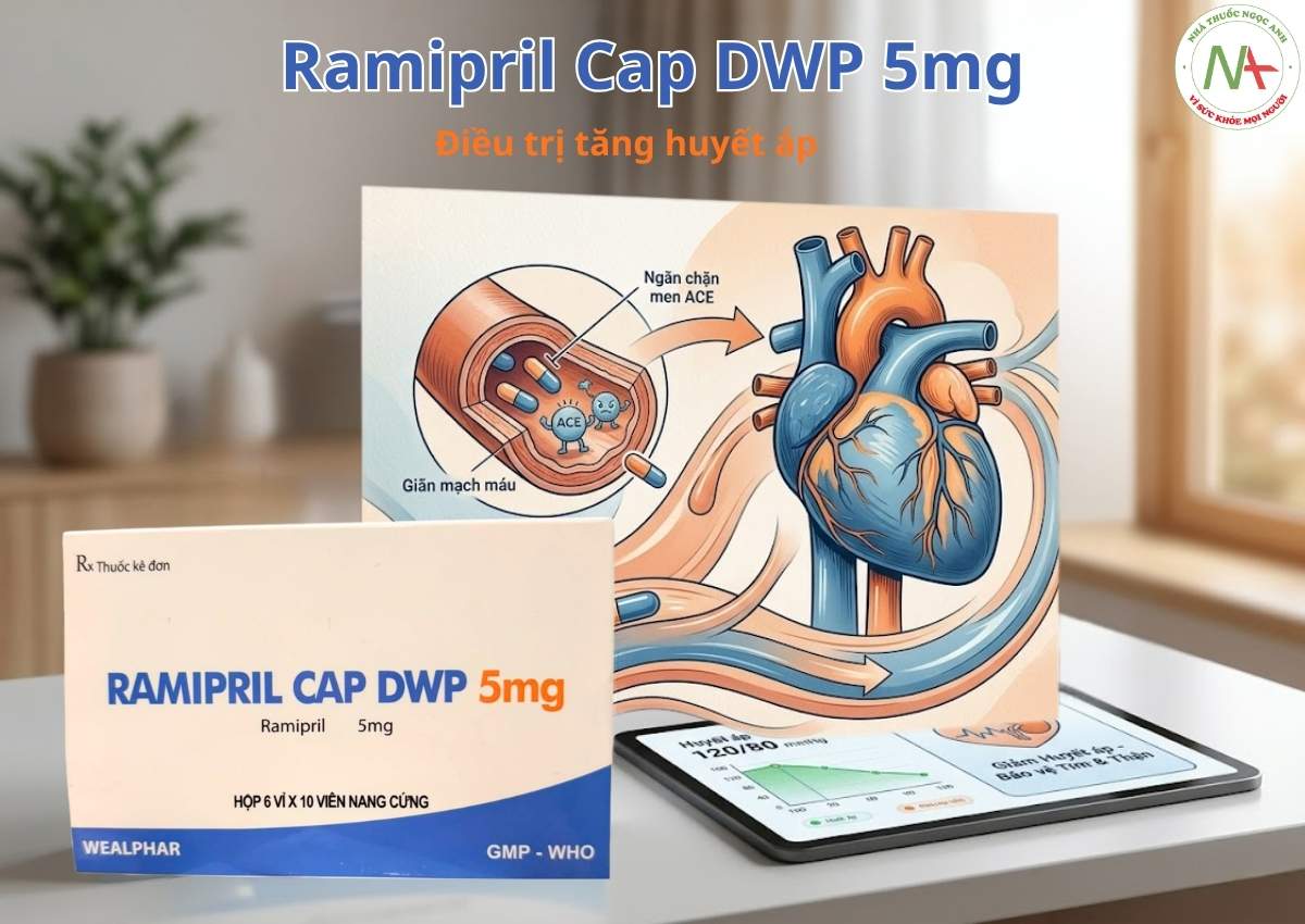 Ramipril Cap DWP 5mg 3 Thuốc Ramipril Cap DWP 5mg điều trị tăng huyết áp