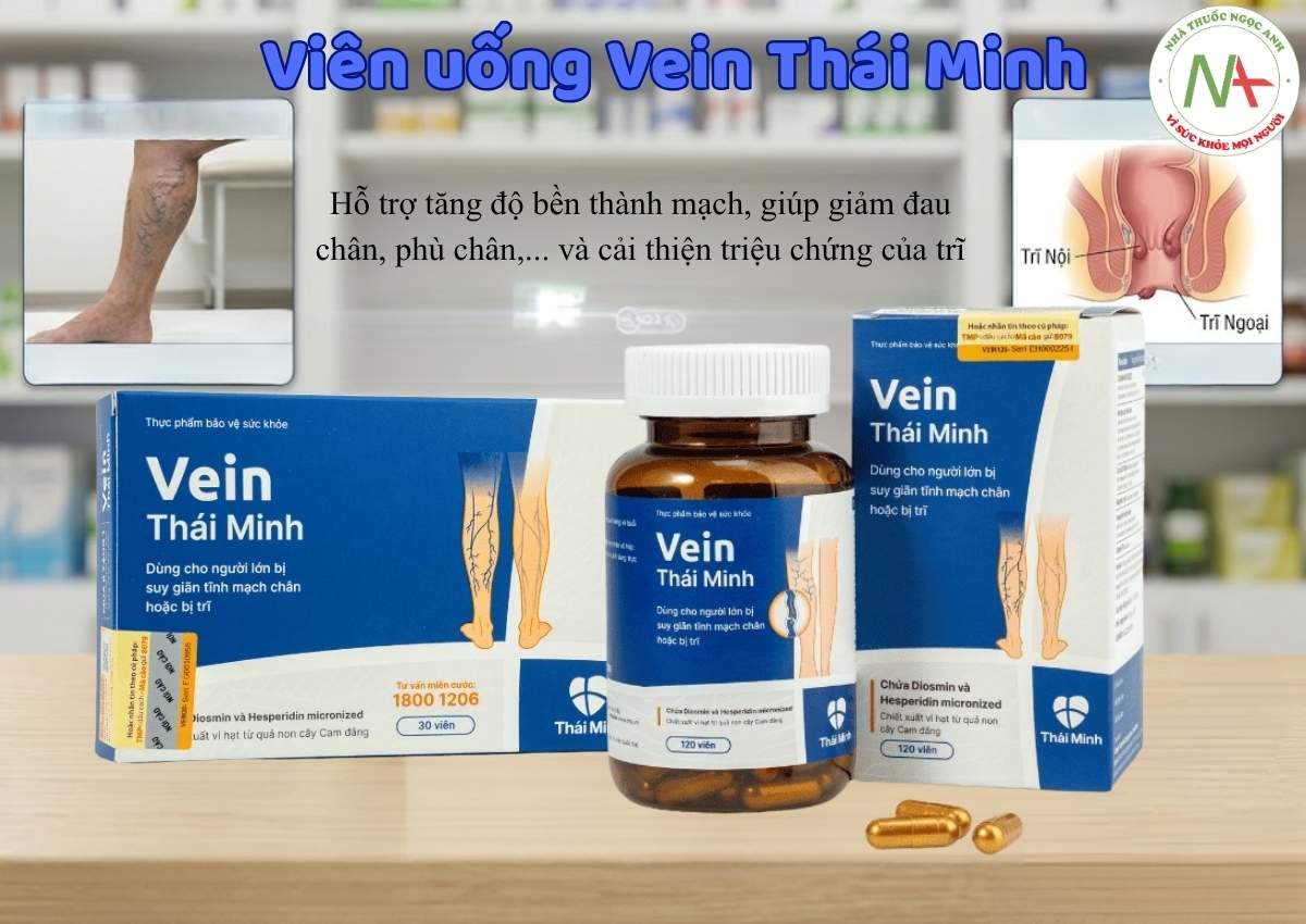 Viên uống Vein Thái Minh 3 Viên uống Vein Thái Minh giúp giảm suy giãn tĩnh mạch chi, đau do trĩ