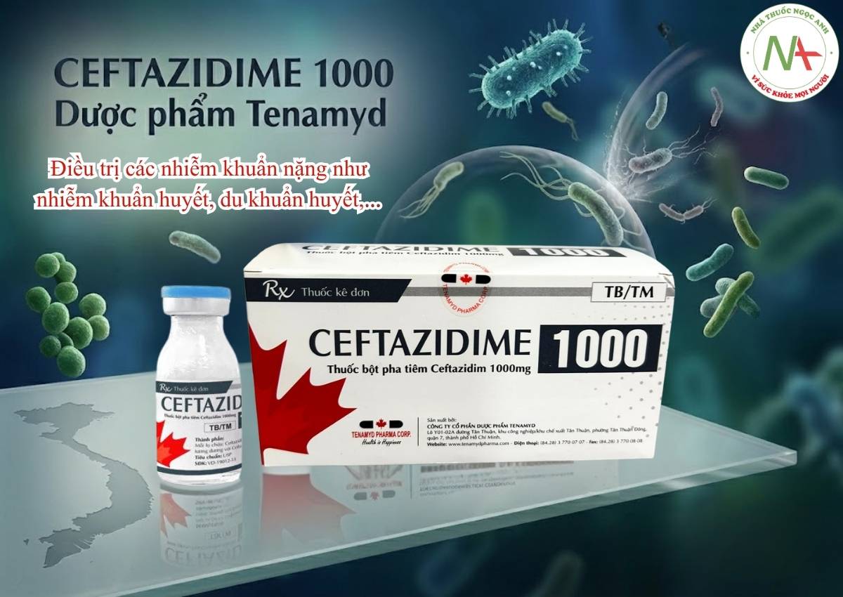 Ceftazidime 1000 Dược phẩm Tenamyd 3 Thuốc Ceftazidime 1000 Dược phẩm Tenamyd điều trị nhiễm khuẩn huyết, viêm màng não
