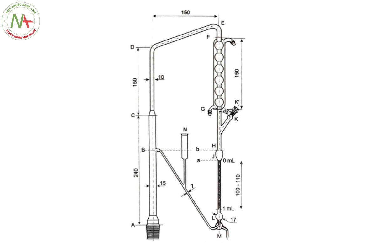 PHỤ LỤC 12.7 ĐỊNH LƯỢNG TINH DẦU TRONG DƯỢC LIỆU 2 Hình 12.7 - Dụng cụ cất tinh dầu(Kích thước tính bằng mm)