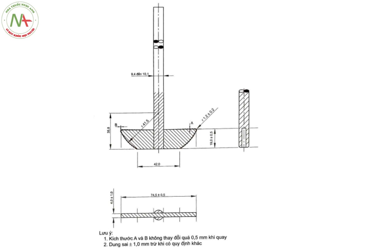 Phụ lục 11.4 - PHÉP THỬ ĐỘ HÒA TAN CỦA DẠNG THUỐC RẮN PHÂN LIỀU 3 Hình 11.4.2 - Thiết bị thử độ hòa tan kiểu cánh khuấy (kiểu 2) (Kích thước tính bằng mm)