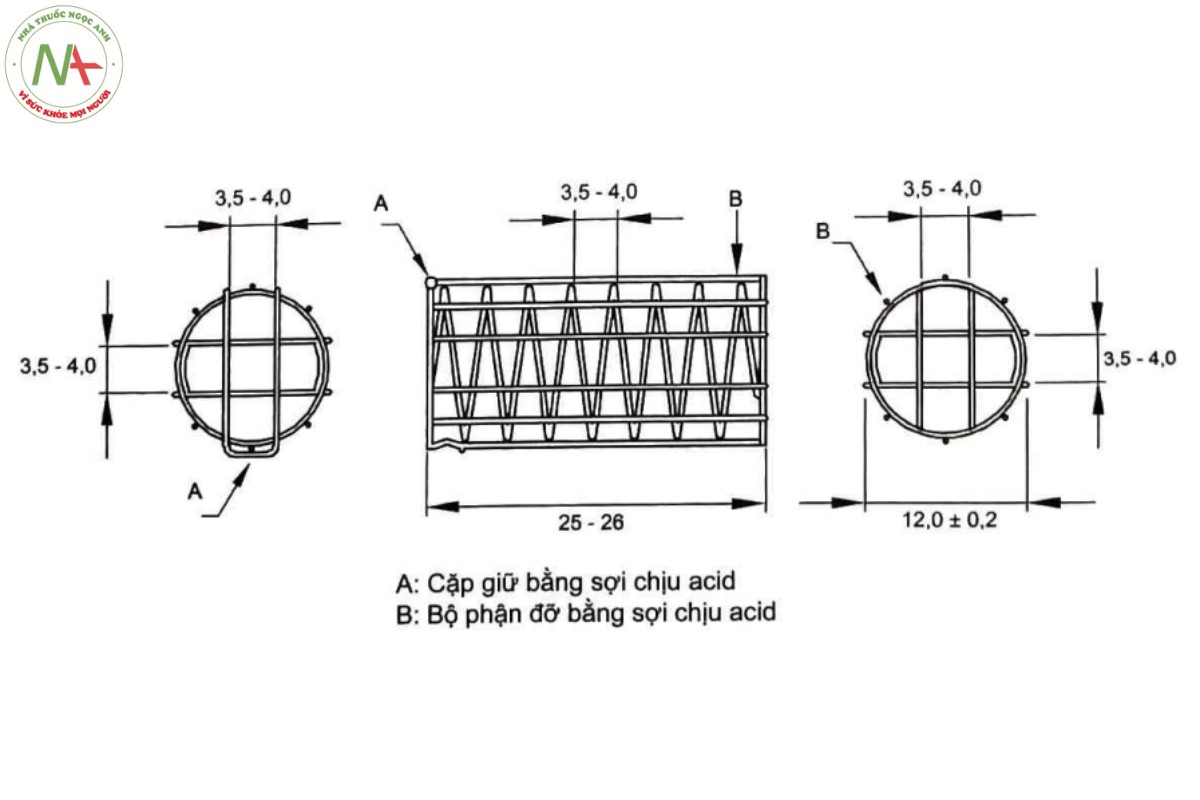 Phụ lục 11.4 - PHÉP THỬ ĐỘ HÒA TAN CỦA DẠNG THUỐC RẮN PHÂN LIỀU 4 Hình 11.4.2a - Một kiểu bộ phận giữ mẫu thử (Kích thước tính bằng mm)