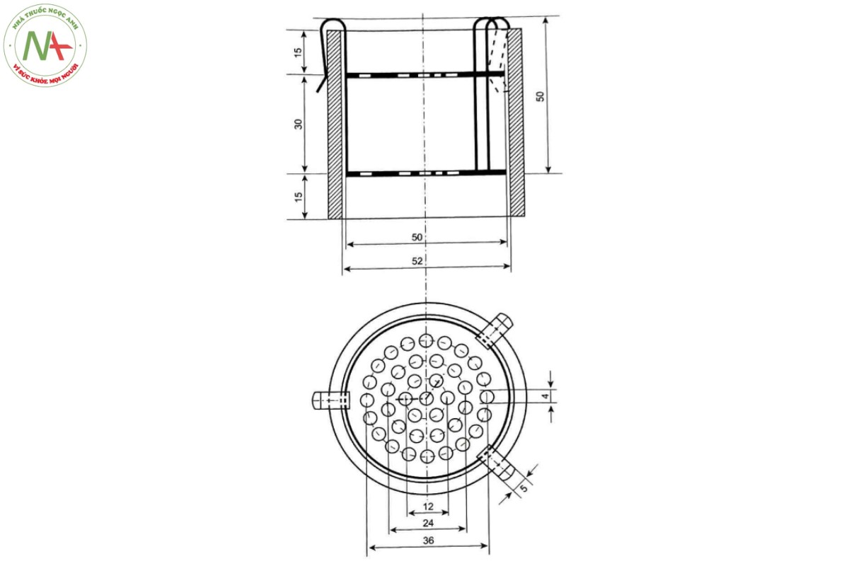 Phụ lục 11.5 - PHÉP THỬ ĐỘ RÃ CỦA THUỐC ĐẠN VÀ THUỐC TRỨNG 2 Hình 11.5.1 - Thiết bị thử độ rã của thuốc đạn và thuốc trứng (Kích thước tính bằng mm)