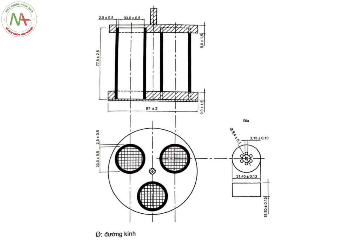 Phụ lục 11.6 - PHÉP THỬ ĐỘ RÃ CỦA VIÊN NÉN VÀ NANG 3 Hình 11.6.2 - Thiết bị thử độ rã của viên nén và nang cỡ lớn (Kích thước tính bằng mm)