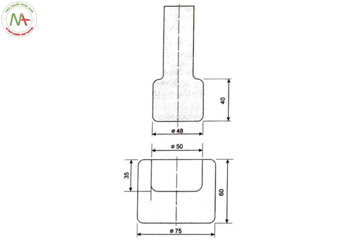 Phụ lục 17.1 - ĐỒ ĐỰNG BẰNG THỦY TINH DÙNG CHO CHẾ PHẨM DƯỢC 3 Hình 17.1.2 - Cối chày dùng trong phương pháp tạo hạt thủy tinh (kích thước tính bằng mm)