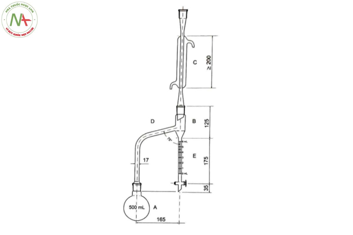 PHỤ LỤC 12.13 XÁC ĐỊNH HÀM LƯỢNG NƯỚC BẰNG PHƯƠNG PHÁP CẤT VỚI DUNG MÔI 2 Hình 12.13 - Dụng cụ xác định hàm lượng nước bằngphương pháp cất với dung môi
(Kích thước tính bằng mm)